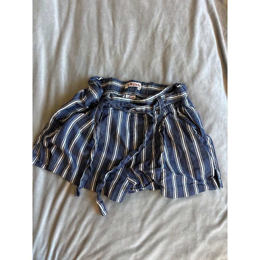 1st Kiss Navy Blue White Striped Paperbag‎ Waist Cotton shorts sz 5 FS22324L74C6